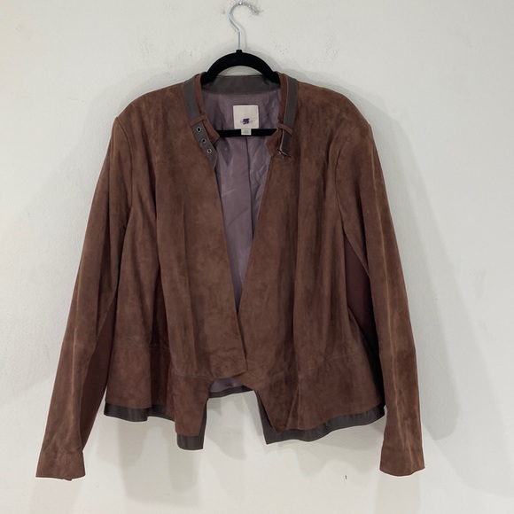 Sejour Leather Suede Open Front Short Jacket, Size- 20W